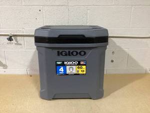 lot 196 image: Igloo Latitude 60 qt Roller Cooler (Transit Damage Broken Handle)