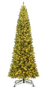 lot 195 image: Goplus 12 FT Pre-Lit Artificial Christmas Tree, Hinged Xmas Tree with Quick Power Connector, 2536 PVC Branch Tips, 1030 Warm White LED Lights, 8 Expansion Screws, Indoor Outdoor Holiday Decoration
