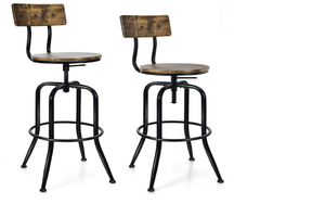 lot 367 image: Industrial Adjustable Swivel Bar Stool with Arc-Shaped Backrest Set of 2