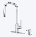 Pfister Zanna Polished Chrome Single Handle Deck-mount Kitchen Faucet with Sprayer (Includes Deck Plate) (Includes Soap Dispenser)