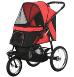 PawHut 3 Wheels Pet Stroller for Small Dogs and Medium Dogs with Adjustable Canopy, Safety Tether, Storage Basket, Red