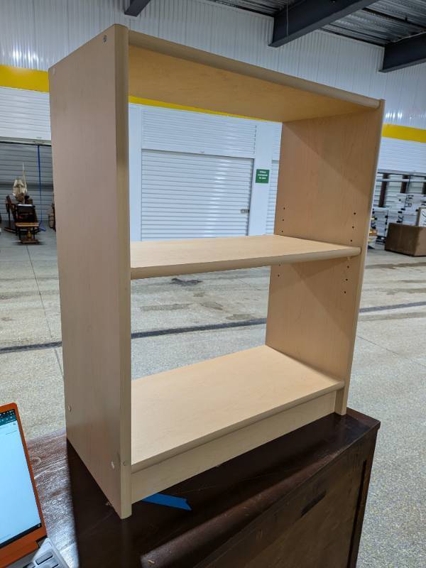 lot 8 image: Small Modern Light Wood-Look 2-Shelf Countertop Hutch Bookcase