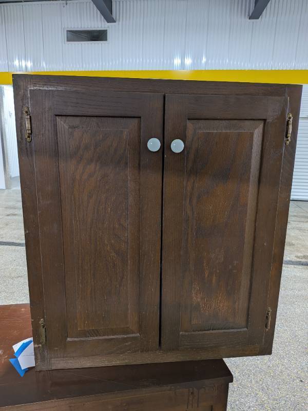 lot 9 image: Vintage Delft Tile Style Wall Cabinet  Small Cupboard Blue & White Decor