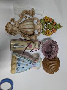 lot 56 image: Mixed Lot of Decorative Items Resin Urn Wall Sconce, Ceramic Vases, Figurine & Candle
