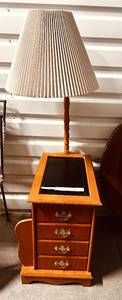 lot 61 image: Vintage Wood End Table & Floor Lamp Combo with Internal Storage
