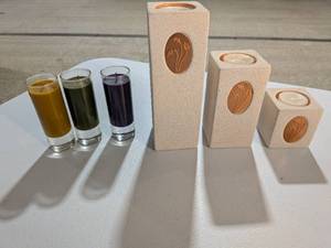 lot 115 image: PartyLite 6-Piece Candle Set 3 Sandstone-Texture Pedestals & 3 Votives