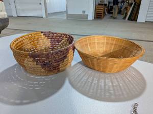 lot 116 image: Pair of Handcrafted Baskets Coiled Folk Art Bowl & Woven Tray