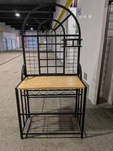 lot 204 image: Wrought-Iron Style Bakers Rack  Kitchen Station with Wood Prep Top