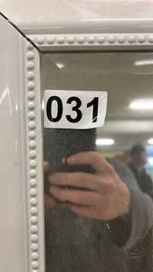 lot 31 image: White Framed Wall Mirror with Decorative Beaded Edge