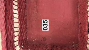 lot 35 image: Red Wicker Plant Stand with Lower Shelf