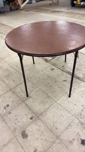 lot 60 image: Round Folding Table with Brown Top and Metal Legs