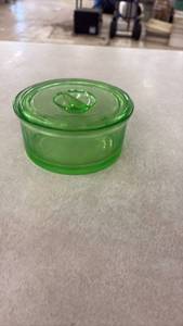 lot 70 image: Vintage Uranium Glass Lidded Jar