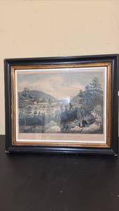 lot 455 image: Framed Vintage Lithograph U.S. Military Academy West Point Scenic Print