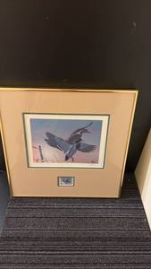 lot 473 image: Framed Duck Artwork Print with Stamp