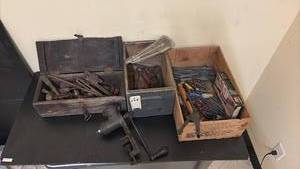 lot 483 image: Collection of Vintage Hand Tools, Hardware, Universal No.3 Food Chopper, and Accessories