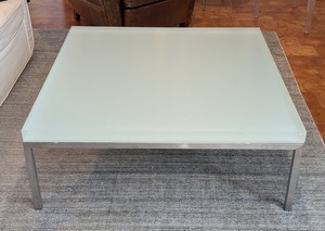 lot 7 image: ML - Large 40 Frosted Glass Top Coffee Table with Metal Base