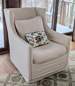 lot 8A image: ML - Lee Industries Slipcovered Armchair with Striped Upholstery
