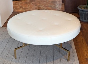 lot 8L image: ML - John Richard Large White Leather Ottoman with Gold Metal Base
