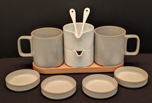 lot 30 image: LL - Hasami Porcelain Mug, Sugar and Creamer Set with Tray and Spoons