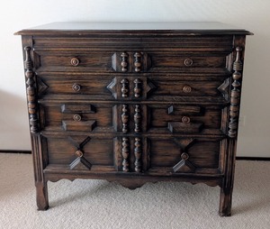 lot 45 image: ML - Antique Style Johnson Furniture Co. Dresser with Ornate Detailing