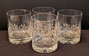 lot 80 image: ML - Set of 4 Monogrammed Peill and Putzler Crystal Old Fashioned Glasses