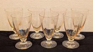 lot 91 image: LL - Set of 7 Fostoria Yellow Footed Glasses 5.5 Inch Tall Vintage Stemware