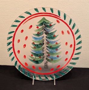 lot 92 image: LL - Kosta Boda Hand-painted Holiday Tree Glass Platter