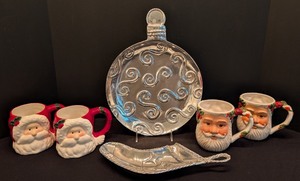 lot 93 image: LL - Assorted Christmas Servingware Set with Santa Mugs and Mariposa Platter
