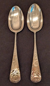 lot 95 image: LL - Pair of  Vintage Wallace Sterling Silver Serving Spoons