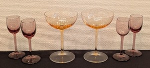 lot 96 image: LL - V. Nason Co Colored Glassware Set with Coupe and Cordial Glasses