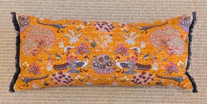 lot 109 image: LL - Anthropologie 26x11 Inch Throw Pillow with Peacock and Floral Design