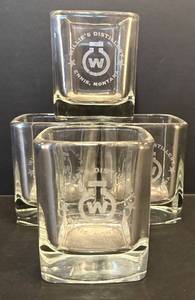 lot 63H image: LL - Set of 4 Willies Distillery Square Glasses 3.25 Inch Tall