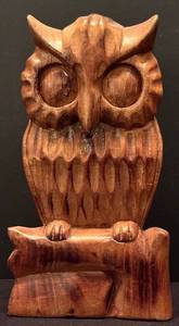 lot 120H image: LL - Mid-Century Modern Hand Carved Wooden Owl Figurine