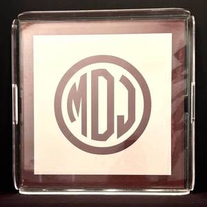 lot 122H image: LL - Clear Acrylic Serving Tray with Removable Monogrammed Insert, 16 Inch Square