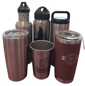 lot 133H image: LL - Collection of 6 Stainless Steel Thermos Bottles and Tumblers Yeti Klean Kanteen Wadeforit