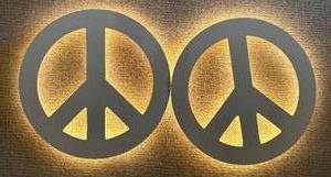 lot 177H image: LL - Pair of 24-Inch Round Neon Peace Sign Wall Hanging Lights
