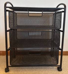 lot 181H image: LL - Three Drawer Black Mesh Rolling Storage Cart