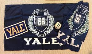 lot 198H image: LL - Yale Memorabilia Set with Large 35x57 Inch Flag, Felt Pennant, and Mini Helmet