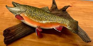 lot 221H image: LL - 17 Inch Brook Trout Fish Wall Mount on Driftwood