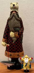 lot 225H image: LL - Set of 2 Christmas Decor Santa Figurines, Fishing and Polar Bear Designs - 14 in Tall