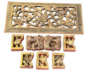 lot 45DD image: Collection of 6 Antique Hand-Carved Gilt Wood Architectural Fragments