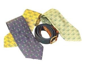 lot 48D image: Vineyard Vines Woodhill Country Club Collection Ties and Leather Belt Set