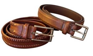 lot 97D image: Set of 2 Mens Leather Belts Size 36 Bragano and Cole Haan