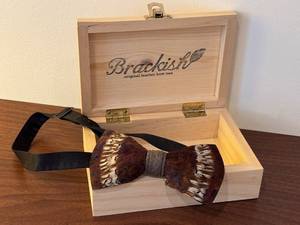 lot 98DD image: Brackish Coosaw Feather Bow Tie with Pheasant and Quail Feathers in Box