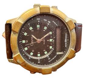 lot 122D image: Orvis Quartz Wristwatch with Brown Leather Band - Needs Battery