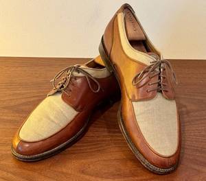 lot 141D image: Bragano by Cole Haan Mens Brown and Beige Leather & Canvas Oxfords Size 9.5D