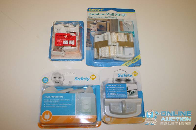 lot 209 image: Lot of (4) Safety Set Including Premium Wall Straps Oven Front Lock Drawer Latches And More.