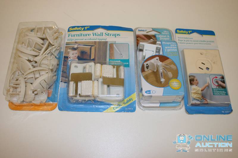 lot 210 image: Lot of (4) Safety Set Including Premium Wall Straps Oven Front Lock Drawer Latches And More.