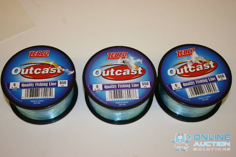 lot 243 image: Lot of (3) Tebco Outcast Qualitiy Fishing Line 6-8lbs. Test.