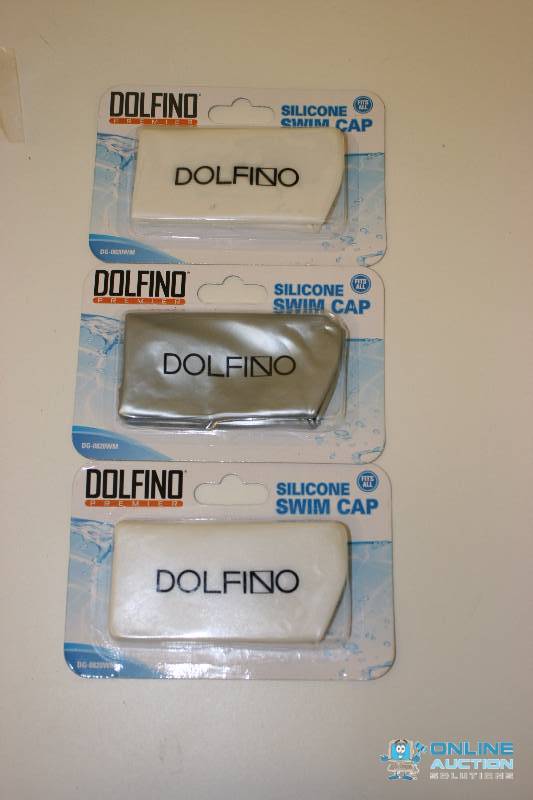 lot 309 image: Lot of (3) Dolfino Premier Silicone Swim Cap Fits All.